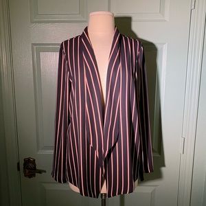 LUSH lightweight drape shawl collar jacket in deep navy maroon and cream stripe